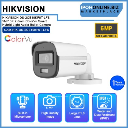 HIKVISION DS-2CE10KF0T-LFS 5MP 3K 2.8mm ColorVu Smart Hybrid Light Audio Bullet Camera