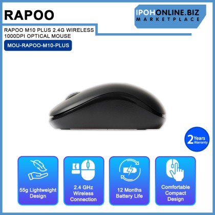 RAPOO M10 PLUS 2.4G WIRELESS 1000DPI OPTICAL MOUSE