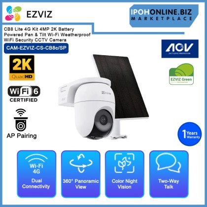 Ezviz CB8 Lite 4G Kit 4MP 2K Battery Powered Pan & Tilt Wi-Fi Weatherproof WiFi Security CCTV Camera