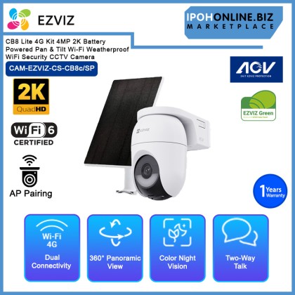 Ezviz CB8 Lite 4G Kit 4MP 2K Battery Powered Pan & Tilt Wi-Fi Weatherproof WiFi Security CCTV Camera