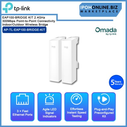 TP-LINK EAP100-BRIDGE KIT 2.4GHz 300Mbps Point-to-Point Connectivity Indoor/Outdoor Wireless Bridge TP-LINK EAP100-BRIDGE KIT 2.4GHz 300Mbps Point-to-Point Connectivity Indoor/Outdoor Wireless Bridge