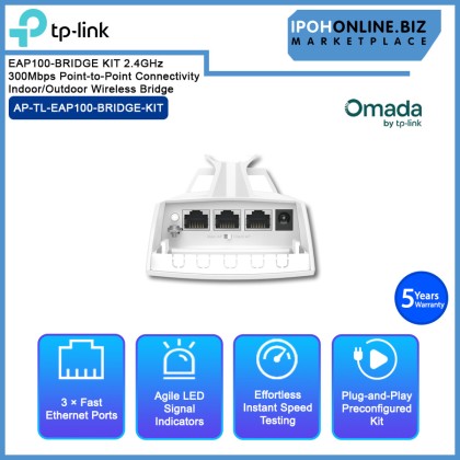 TP-LINK EAP100-BRIDGE KIT 2.4GHz 300Mbps Point-to-Point Connectivity Indoor/Outdoor Wireless Bridge TP-LINK EAP100-BRIDGE KIT 2.4GHz 300Mbps Point-to-Point Connectivity Indoor/Outdoor Wireless Bridge