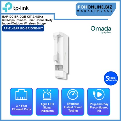 TP-LINK EAP100-BRIDGE KIT 2.4GHz 300Mbps Point-to-Point Connectivity Indoor/Outdoor Wireless Bridge TP-LINK EAP100-BRIDGE KIT 2.4GHz 300Mbps Point-to-Point Connectivity Indoor/Outdoor Wireless Bridge