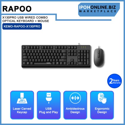 RAPOO X130PRO USB WIRED COMBO OPTICAL KEYBOARD + MOUSE