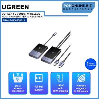 UGREEN 5G 30Meter WIRELESS HDMI TRANSMITTER & RECEIVER (CM737 - 35031A)