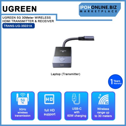 UGREEN 5G 30Meter WIRELESS HDMI TRANSMITTER & RECEIVER (CM737 - 35031A)