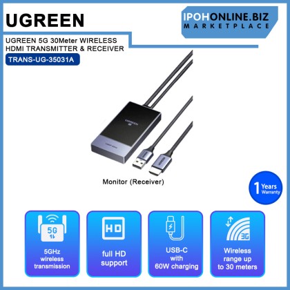 UGREEN 5G 30Meter WIRELESS HDMI TRANSMITTER & RECEIVER (CM737 - 35031A)