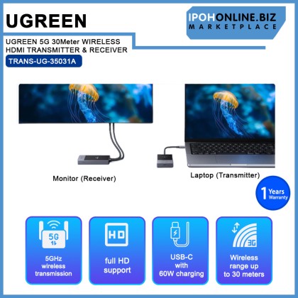 UGREEN 5G 30Meter WIRELESS HDMI TRANSMITTER & RECEIVER (CM737 - 35031A)