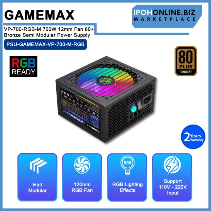 GAMEMAX VP-700-RGB-M 700W 12mm Fan 80+ Bronze Semi Modular Power Supply