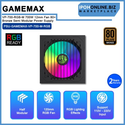 GAMEMAX VP-700-RGB-M 700W 12mm Fan 80+ Bronze Semi Modular Power Supply