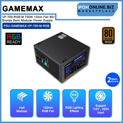 GAMEMAX VP-700-RGB-M 700W 12mm Fan 80+ Bronze Semi Modular Power Supply