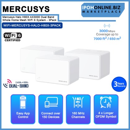 Mercusys Halo H80X AX3000 Dual Band Whole Home Mesh WiFi 6 System - 3Pack