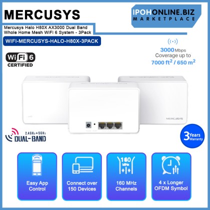 Mercusys Halo H80X AX3000 Dual Band Whole Home Mesh WiFi 6 System - 3Pack