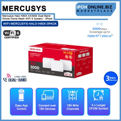 Mercusys Halo H80X AX3000 Dual Band Whole Home Mesh WiFi 6 System - 3Pack