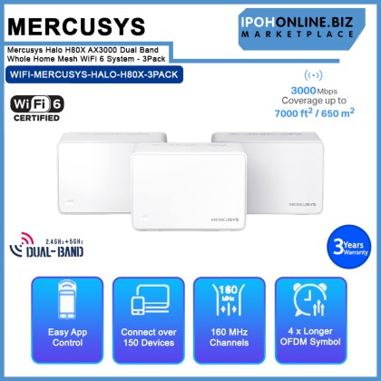 Mercusys Halo H80X AX3000 Dual Band Whole Home Mesh WiFi 6 System - 3Pack