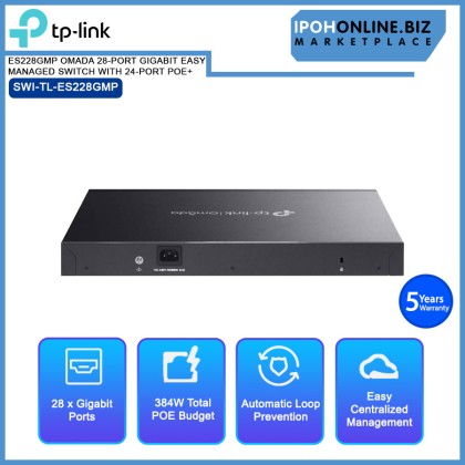 TP-LINK ES228GMP OMADA 28-PORT GIGABIT EASY MANAGED SWITCH WITH 24-PORT POE+