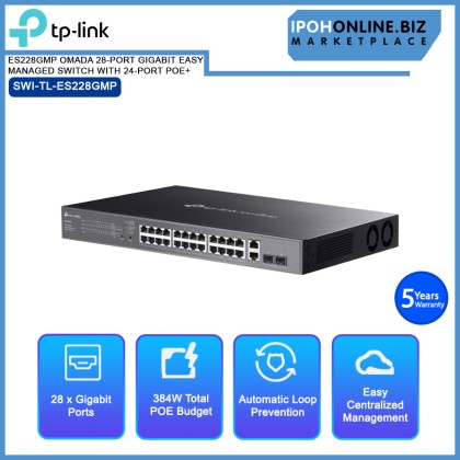 TP-LINK ES228GMP OMADA 28-PORT GIGABIT EASY MANAGED SWITCH WITH 24-PORT POE+