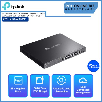 TP-LINK ES228GMP OMADA 28-PORT GIGABIT EASY MANAGED SWITCH WITH 24-PORT POE+