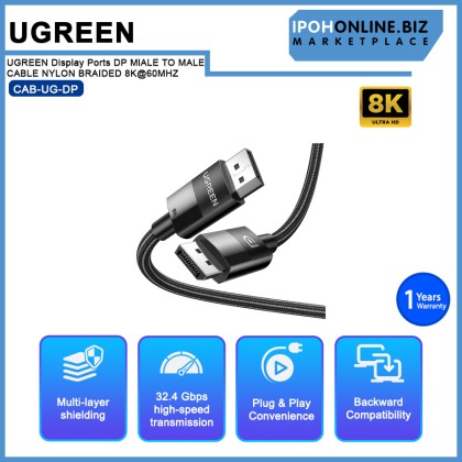 UGREEN Display Ports DP MlALE TO MALE CABLE NYLON BRAIDED 8K@60MHZ