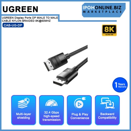 UGREEN Display Ports DP MlALE TO MALE CABLE NYLON BRAIDED 8K@60MHZ