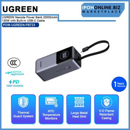 UGREEN Nexode Power Bank 20000mAh 130W with Built-in USB-C Cable Laptop Travel Charger PowerBank