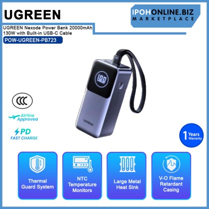 UGREEN Nexode Power Bank 20000mAh 130W with Built-in USB-C Cable Laptop Travel Charger PowerBank