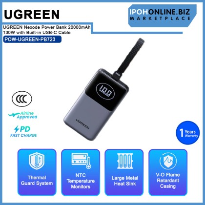 UGREEN Nexode Power Bank 20000mAh 130W with Built-in USB-C Cable Laptop Travel Charger PowerBank