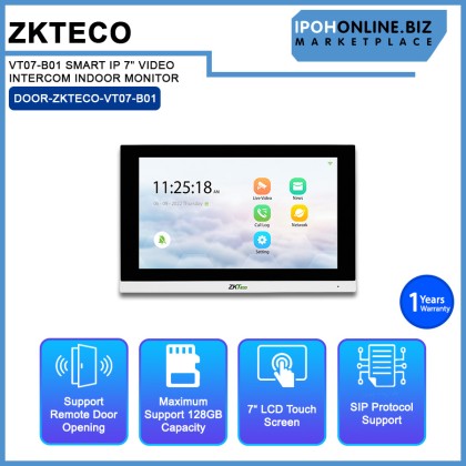 ZKTECO VT07-B01 SMART IP 7" VIDEO INTERCOM INDOOR MONITOR