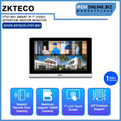ZKTECO VT07-B01 SMART IP 7" VIDEO INTERCOM INDOOR MONITOR