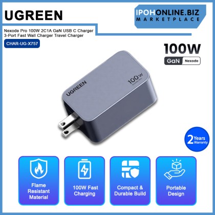 UGREEN Nexode Pro 100W 2C1A GaN USB C Charger 3-Port Fast Wall Charger Travel Charger