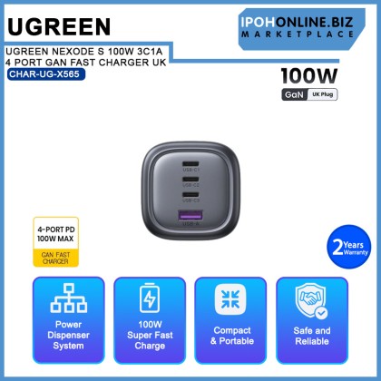 UGREEN NEXODE S 100W 3C1A 4 PORT GAN FAST CHARGER UK