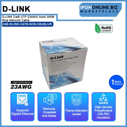D-LINK Cat6 UTP 23AWG Solid 305M Blue Network Cable (NCB-C6UBLUR-305)