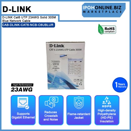 D-LINK Cat6 UTP 23AWG Solid 305M Blue Network Cable (NCB-C6UBLUR-305)