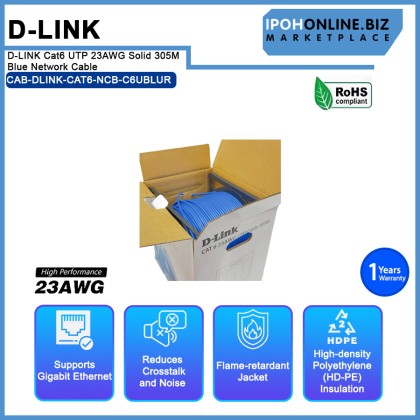 D-LINK Cat6 UTP 23AWG Solid 305M Blue Network Cable (NCB-C6UBLUR-305)