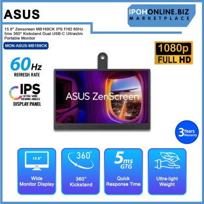 Asus 15.6" Zenscreen MB169CK IPS FHD 60Hz 5ms 360° Kickstand Dual USB-C Ultraslim Portable Monitor Asus 15.6" Zenscreen MB169CK IPS FHD 60Hz 5ms 360° Kickstand Dual USB-C Ultraslim Portable Monitor