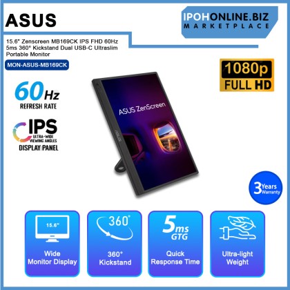 Asus 15.6" Zenscreen MB169CK IPS FHD 60Hz 5ms 360° Kickstand Dual USB-C Ultraslim Portable Monitor Asus 15.6" Zenscreen MB169CK IPS FHD 60Hz 5ms 360° Kickstand Dual USB-C Ultraslim Portable Monitor
