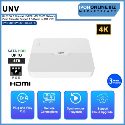 UNV UNIVIEW 8 Channel NVR301-08LS3-P8 Network Video Recorder Support 1 SATA up to 6TB NVR