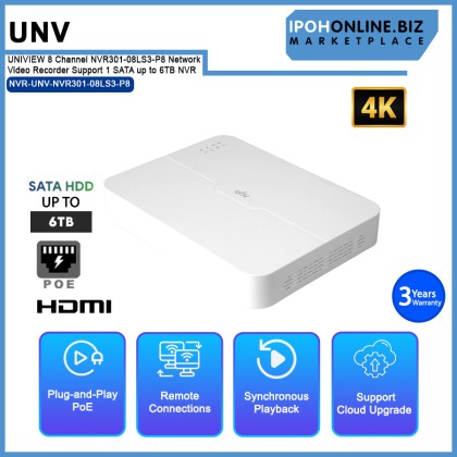UNV UNIVIEW 8 Channel NVR301-08LS3-P8 Network Video Recorder Support 1 SATA up to 6TB NVR