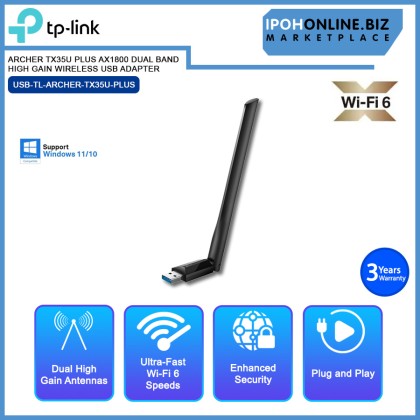 TP-LINK ARCHER TX35U PLUS AX1800 DUAL BAND HIGH GAIN WIRELESS USB ADAPTER