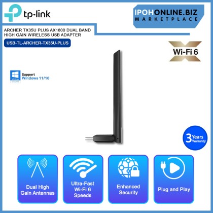 TP-LINK ARCHER TX35U PLUS AX1800 DUAL BAND HIGH GAIN WIRELESS USB ADAPTER