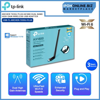 TP-LINK ARCHER TX35U PLUS AX1800 DUAL BAND HIGH GAIN WIRELESS USB ADAPTER