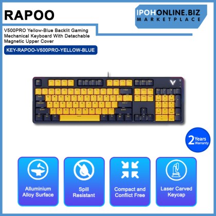 Rapoo V500PRO Yellow-Blue Backlit Gaming Mechanical Keyboard With Detachable Magnetic Upper Cover