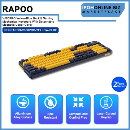 Rapoo V500PRO Yellow-Blue Backlit Gaming Mechanical Keyboard With Detachable Magnetic Upper Cover