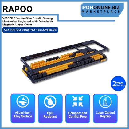 Rapoo V500PRO Yellow-Blue Backlit Gaming Mechanical Keyboard With Detachable Magnetic Upper Cover