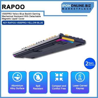 Rapoo V500PRO Yellow-Blue Backlit Gaming Mechanical Keyboard With Detachable Magnetic Upper Cover