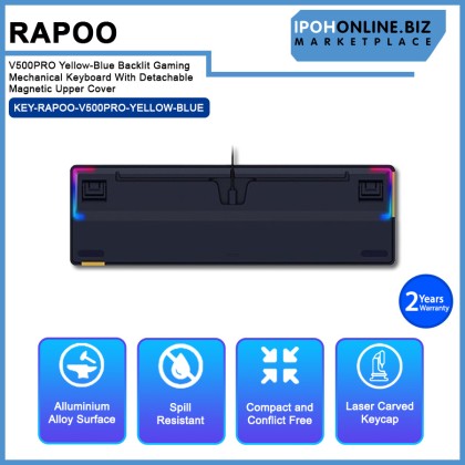 Rapoo V500PRO Yellow-Blue Backlit Gaming Mechanical Keyboard With Detachable Magnetic Upper Cover