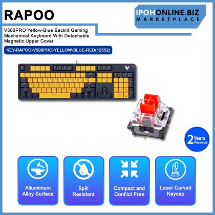 Rapoo V500PRO Yellow-Blue Backlit Gaming Mechanical Keyboard With Detachable Magnetic Upper Cover