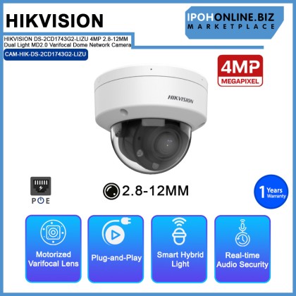 HIKVISION DS-2CD1743G2-LIZU 4MP 2.8-12MM Dual Light MD2.0 Varifocal Dome Network Camera