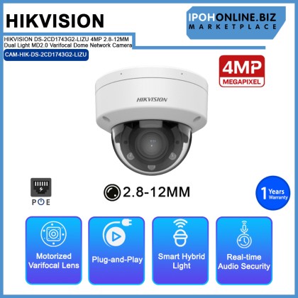 HIKVISION DS-2CD1743G2-LIZU 4MP 2.8-12MM Dual Light MD2.0 Varifocal Dome Network Camera