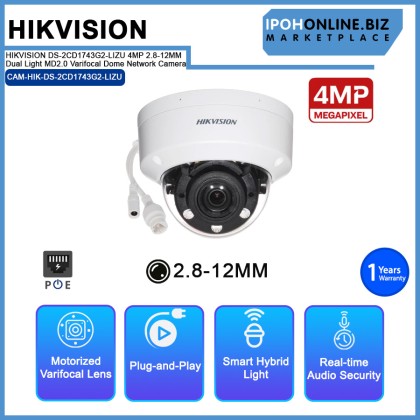 HIKVISION DS-2CD1743G2-LIZU 4MP 2.8-12MM Dual Light MD2.0 Varifocal Dome Network Camera